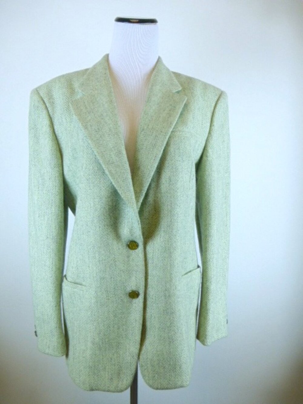 Les Copains green gray herringbone plaid wool  blazer jacket Vintage 10